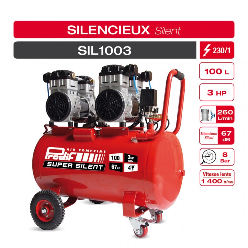 Compresseur silencieux SIL-AIR 200/100AL - 100 litres